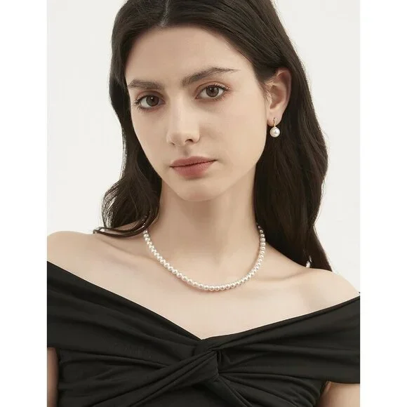 Mamelody 925 Silver Pearl Drop Earrings, CZ Studs, Gold Plated Bridal Jewelry - Picture 4 of 6